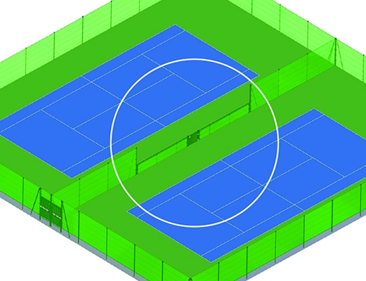 COURT TENNIS DOUBLE 36 X 36 M SEPARATION MAIN COURANTE